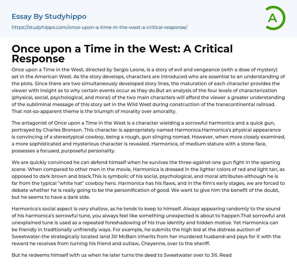 Once upon a Time in the West: A Critical Response Essay Example