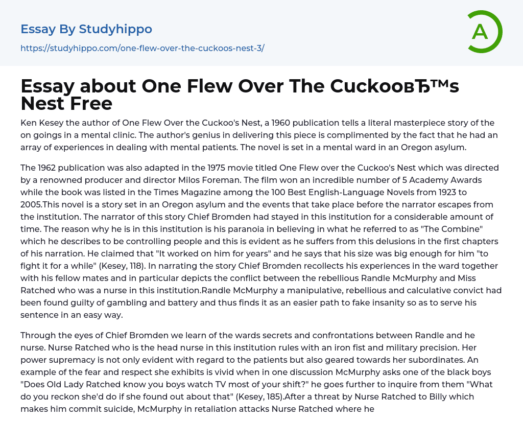 Essay about One Flew Over The Cuckoo’s Nest Free