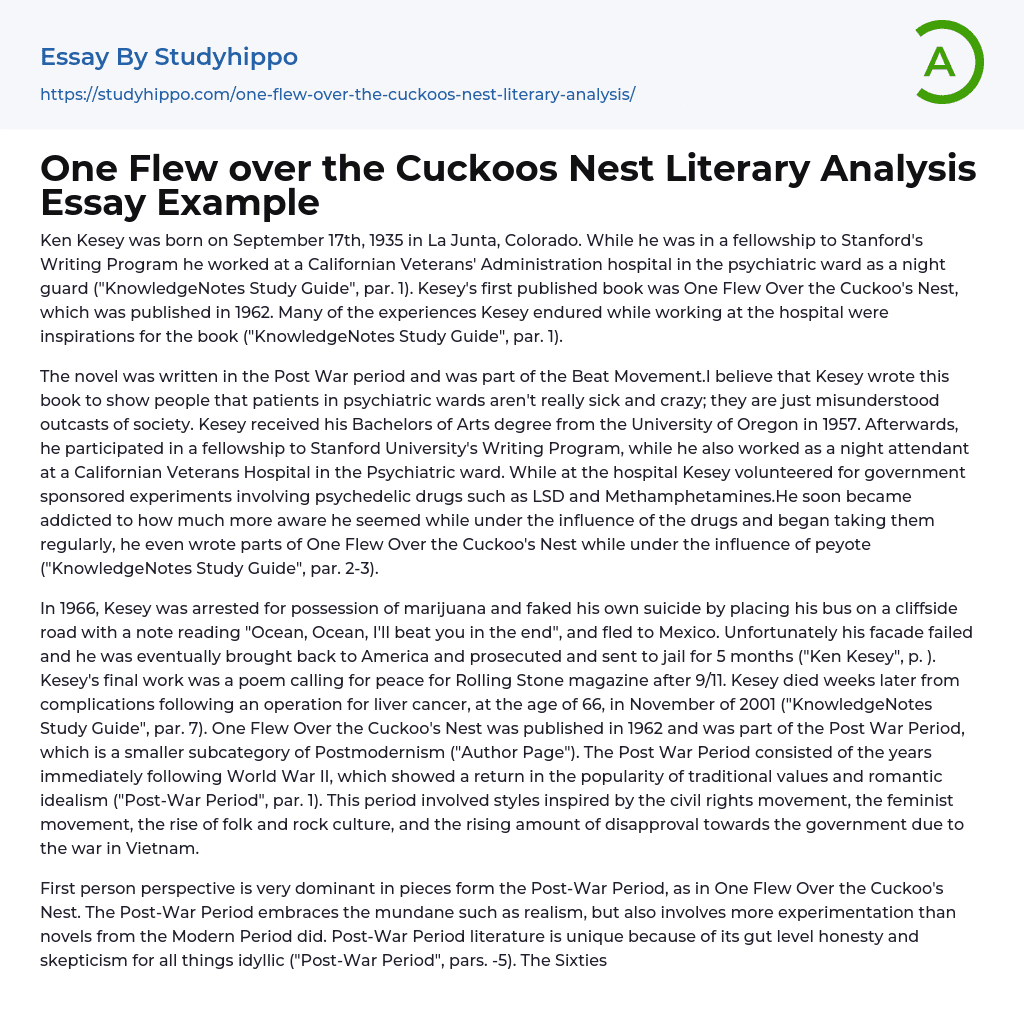 One Flew over the Cuckoos Nest Literary Analysis Essay Example