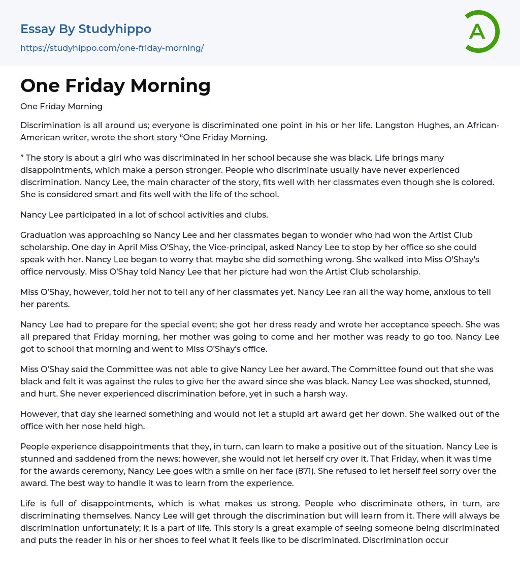 One Friday Morning Essay Example