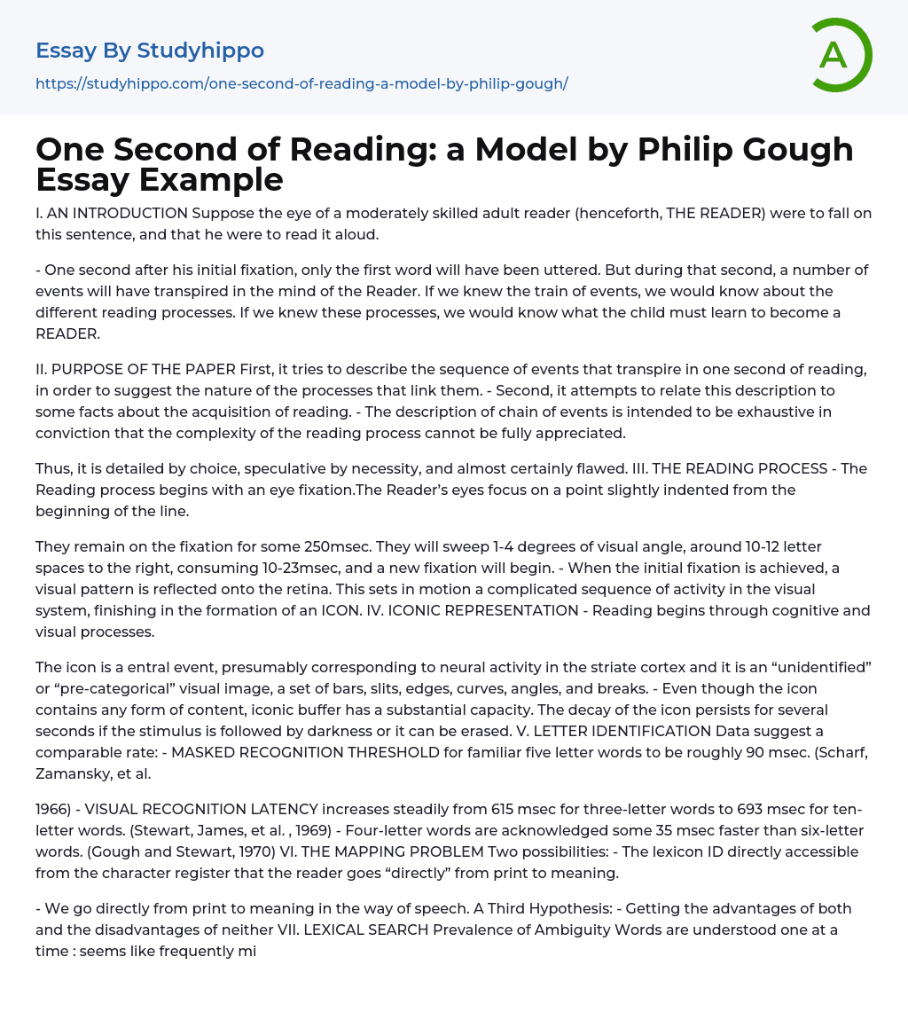 One Second of Reading: a Model by Philip Gough Essay Example