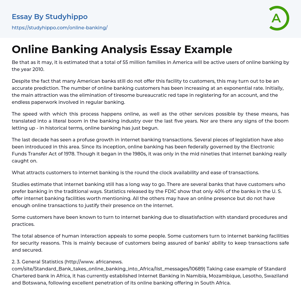 Online Banking Analysis Essay Example