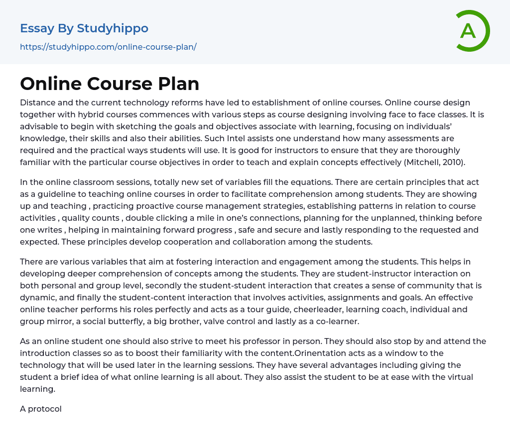 Online Course Plan Essay Example