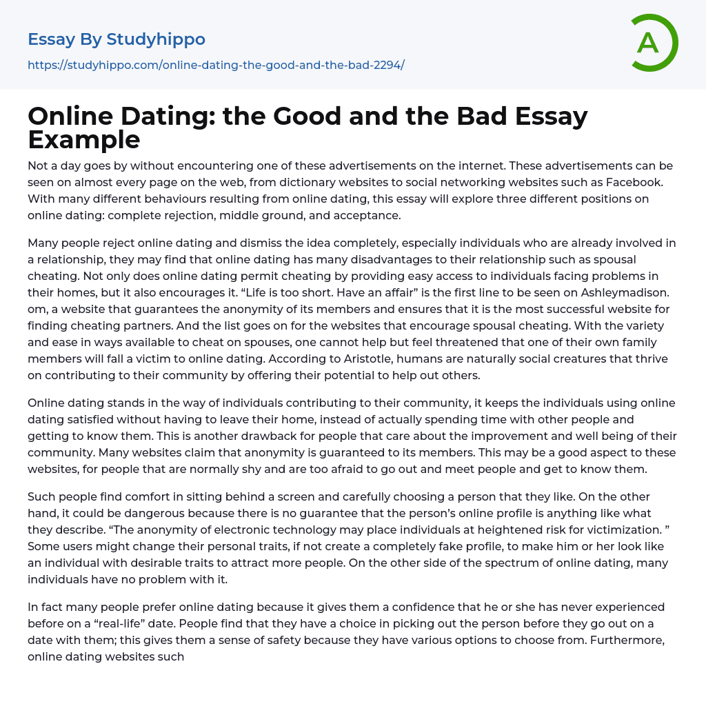 Online Dating: the Good and the Bad Essay Example