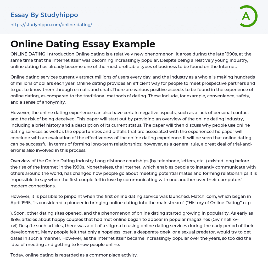 Online Dating Essay Example