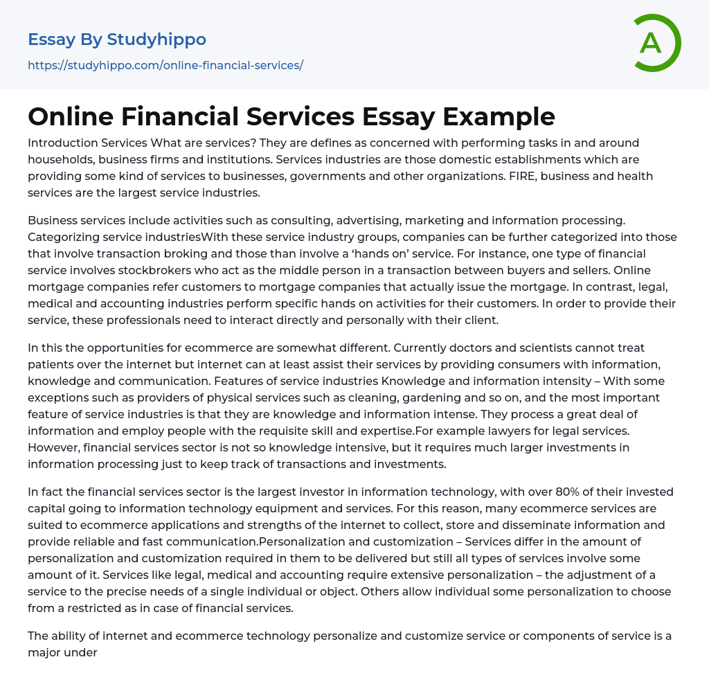 Online Financial Services Essay Example