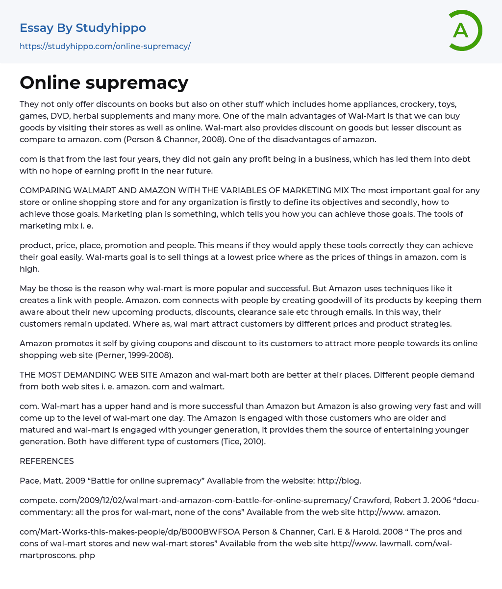 Online supremacy Essay Example