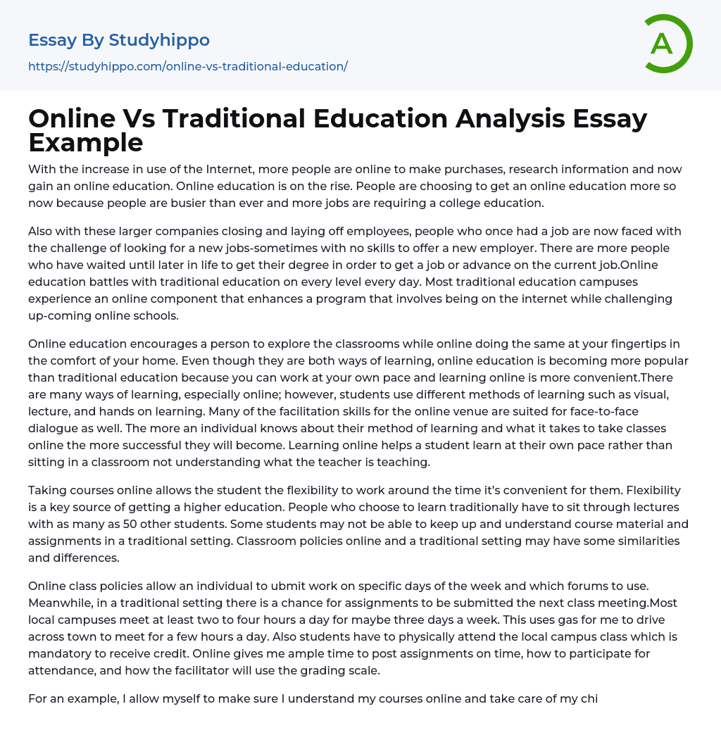 Online Vs Traditional Education Analysis Essay Example