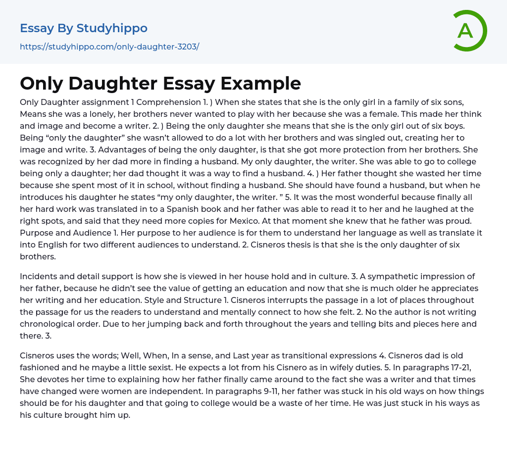 Only Daughter Essay Example