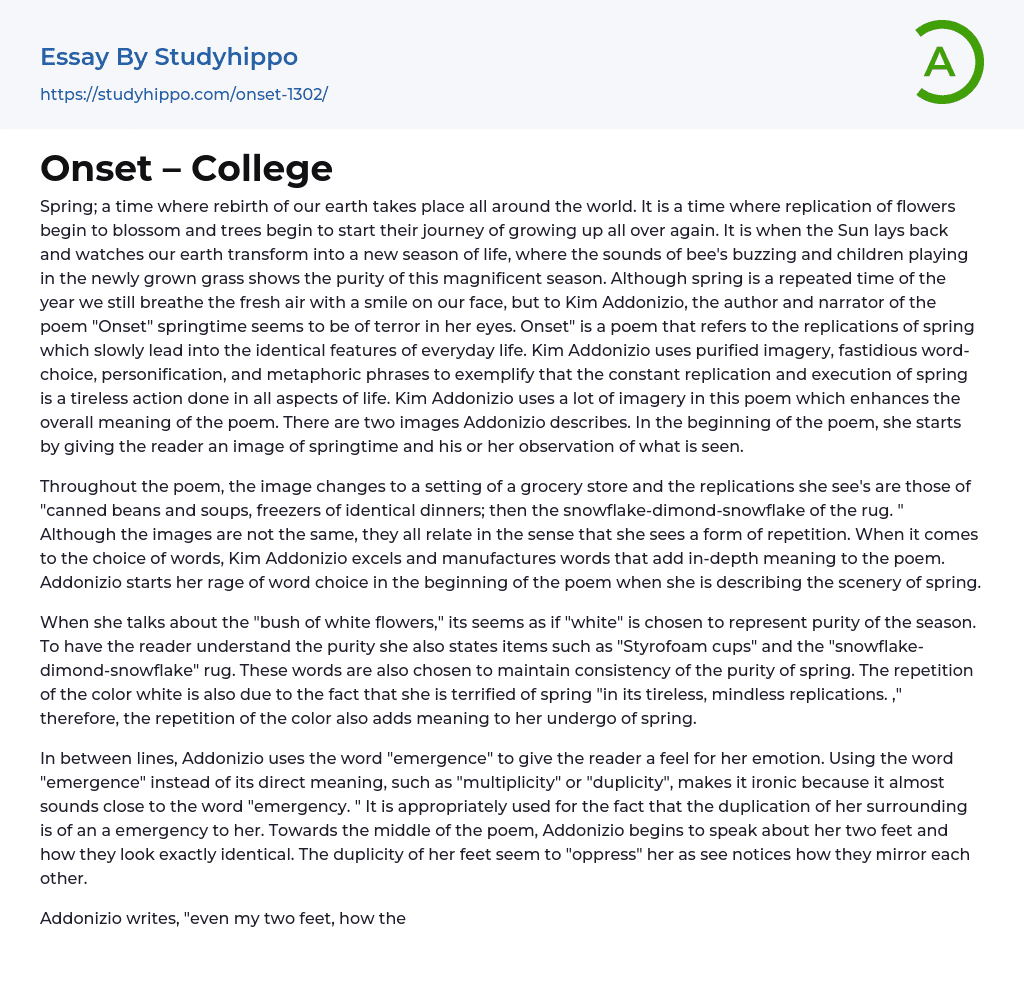 Onset – College Essay Example