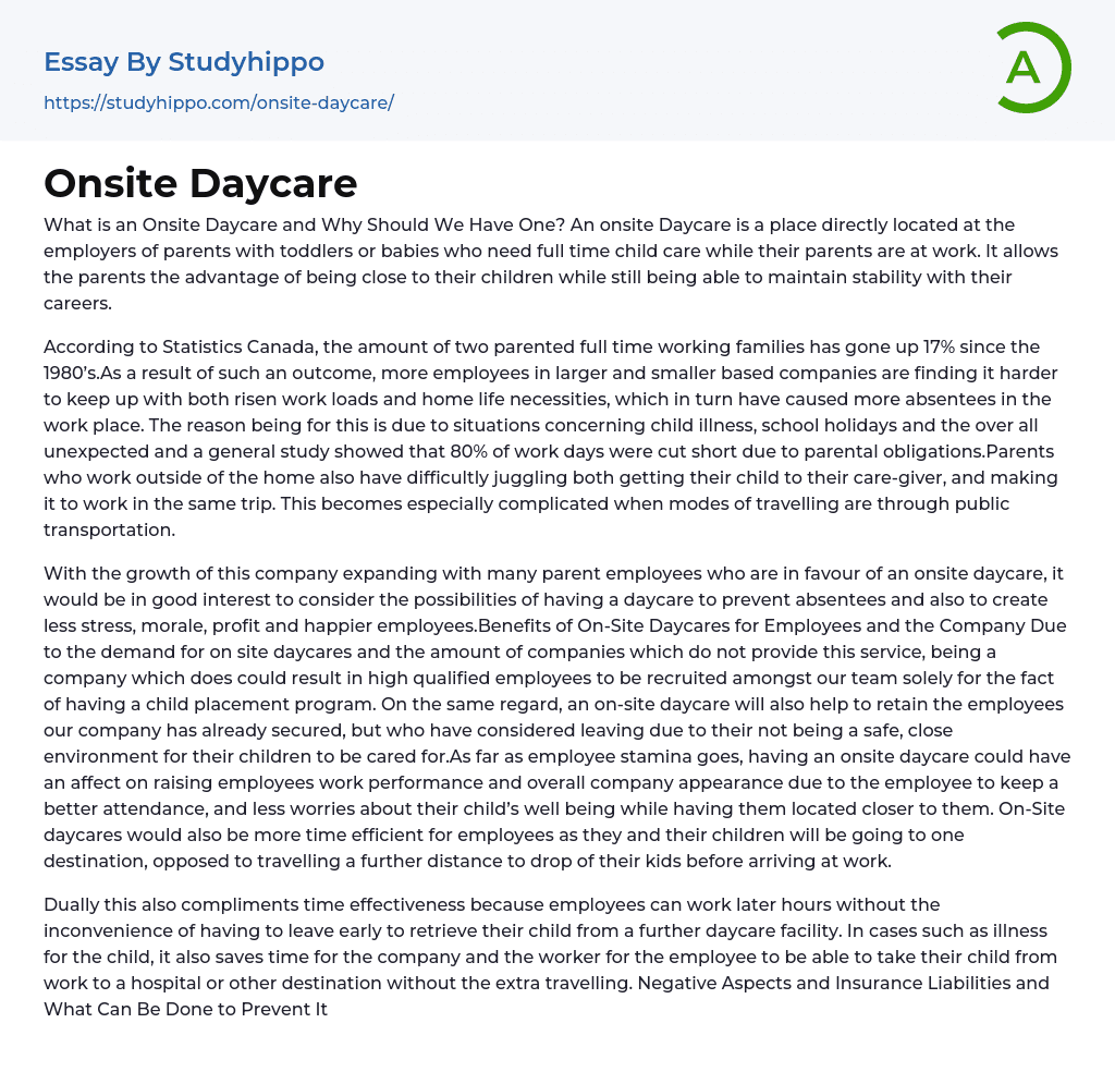 Onsite Daycare Essay Example
