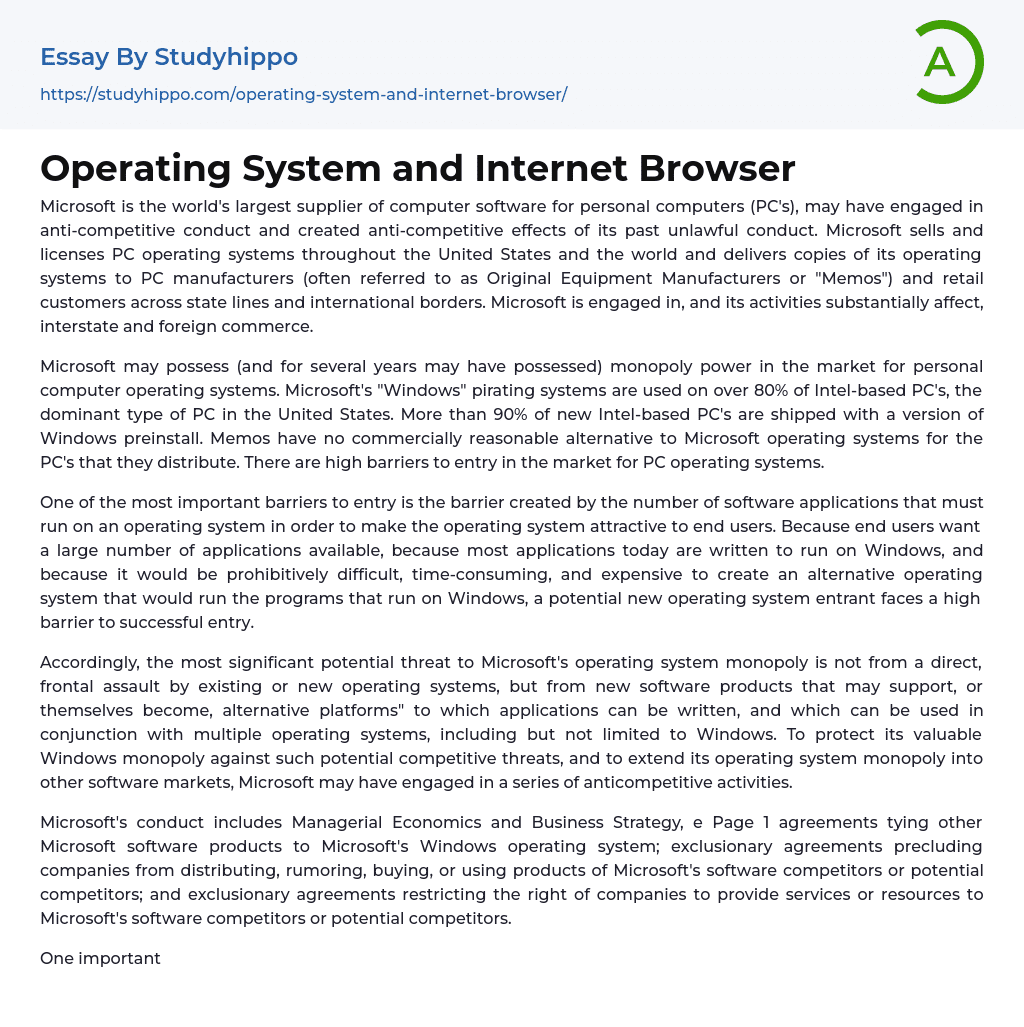 Operating System and Internet Browser Essay Example