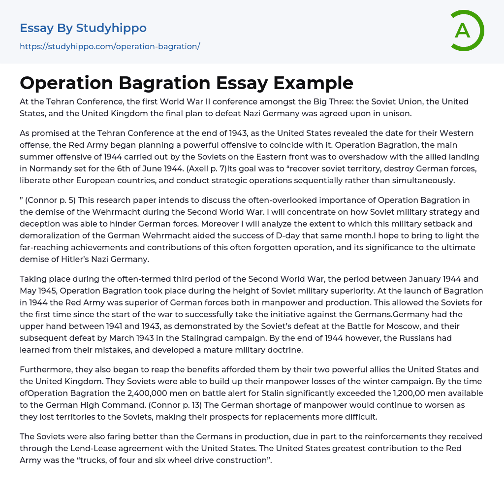 Operation Bagration Essay Example