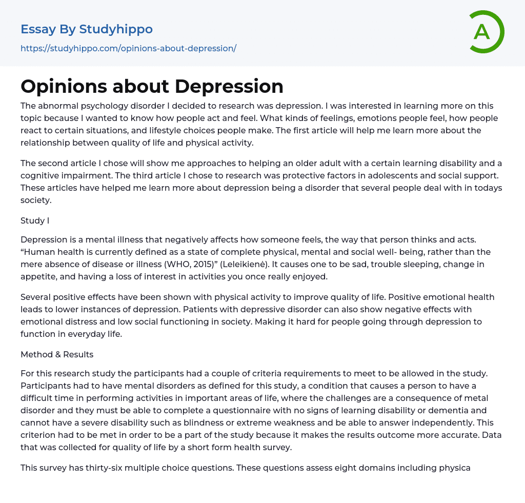 explanation essay about depression