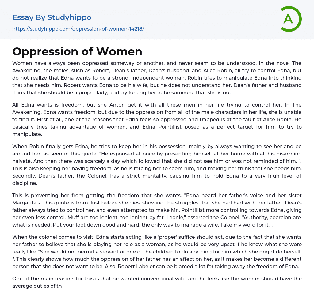 Oppression of Women Essay Example