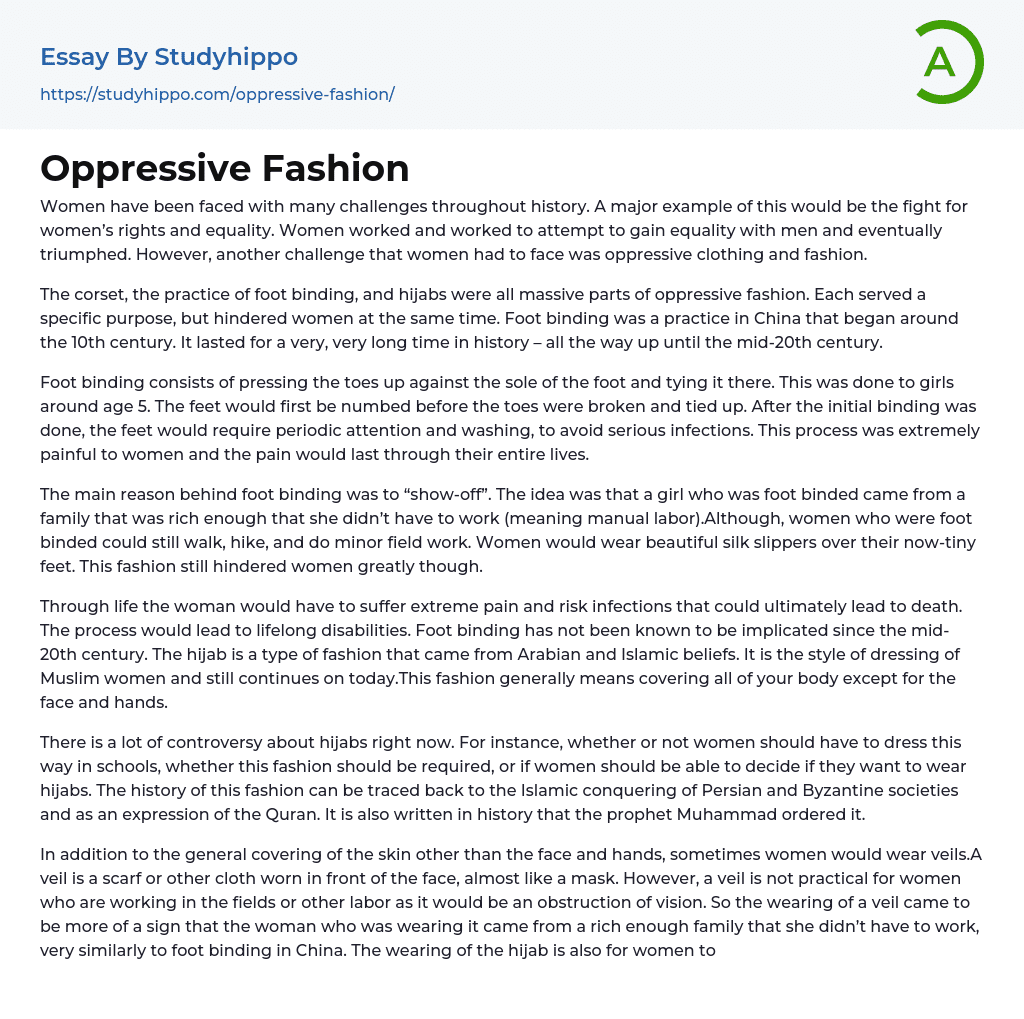 Oppressive Fashion Essay Example