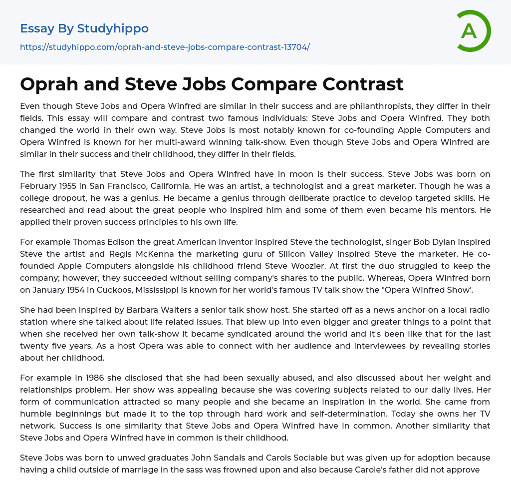 Oprah and Steve Jobs Compare Contrast Essay Example