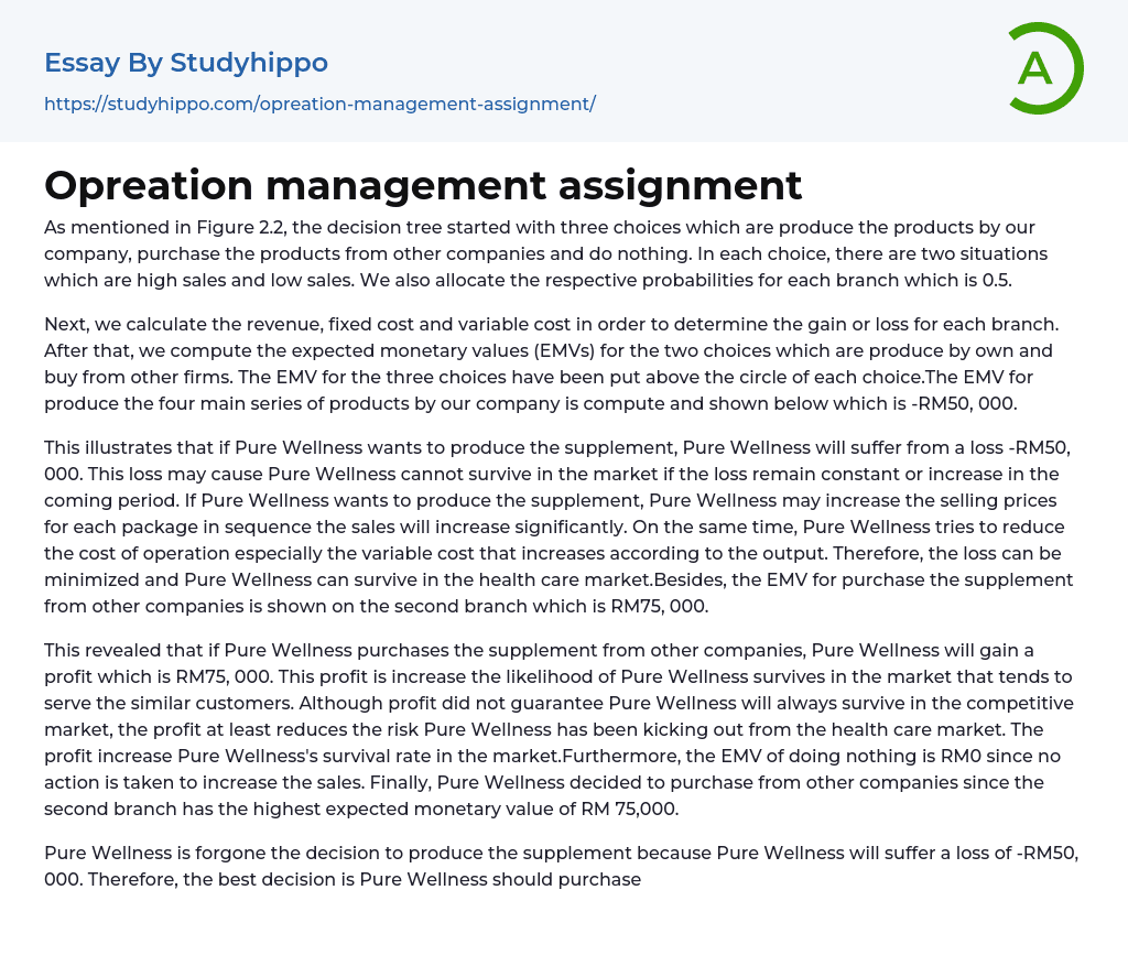 Opreation management assignment Essay Example