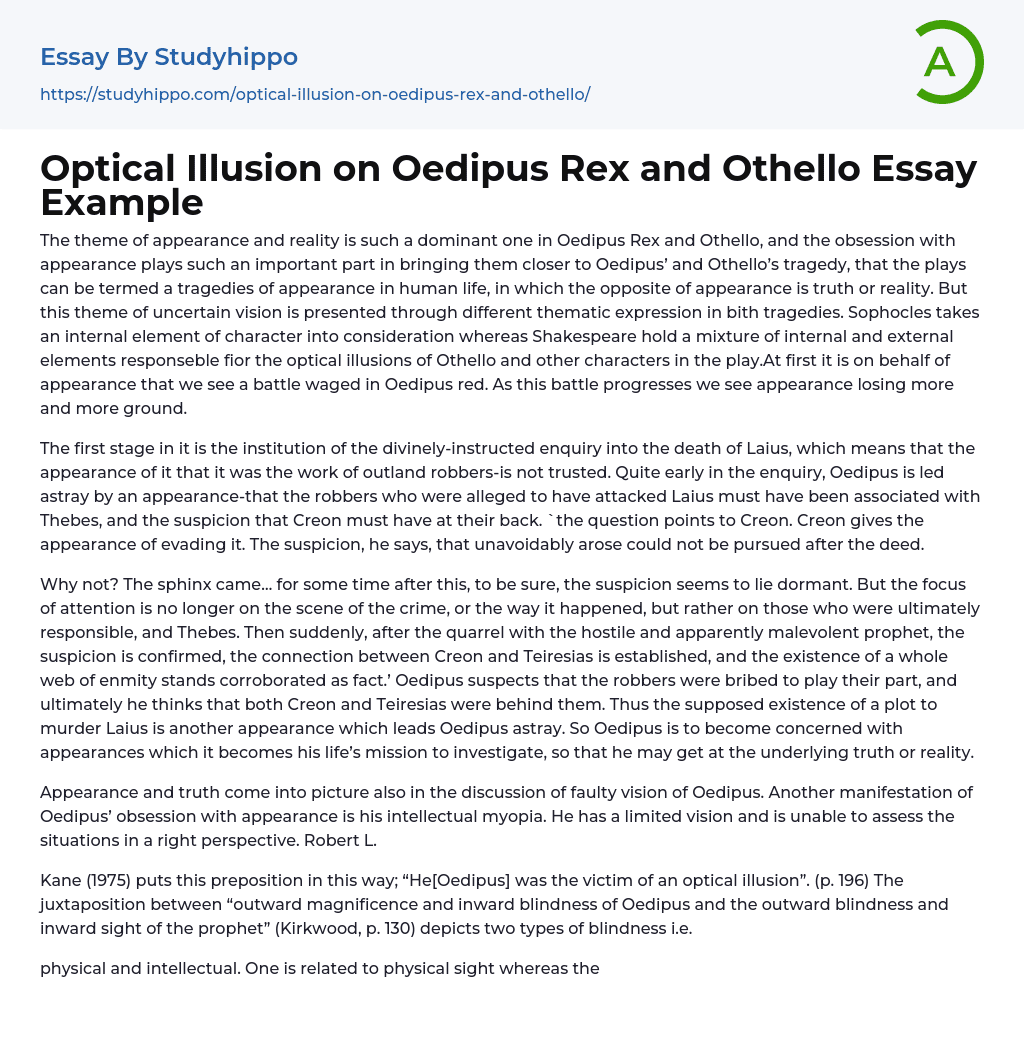 Optical Illusion on Oedipus Rex and Othello Essay Example