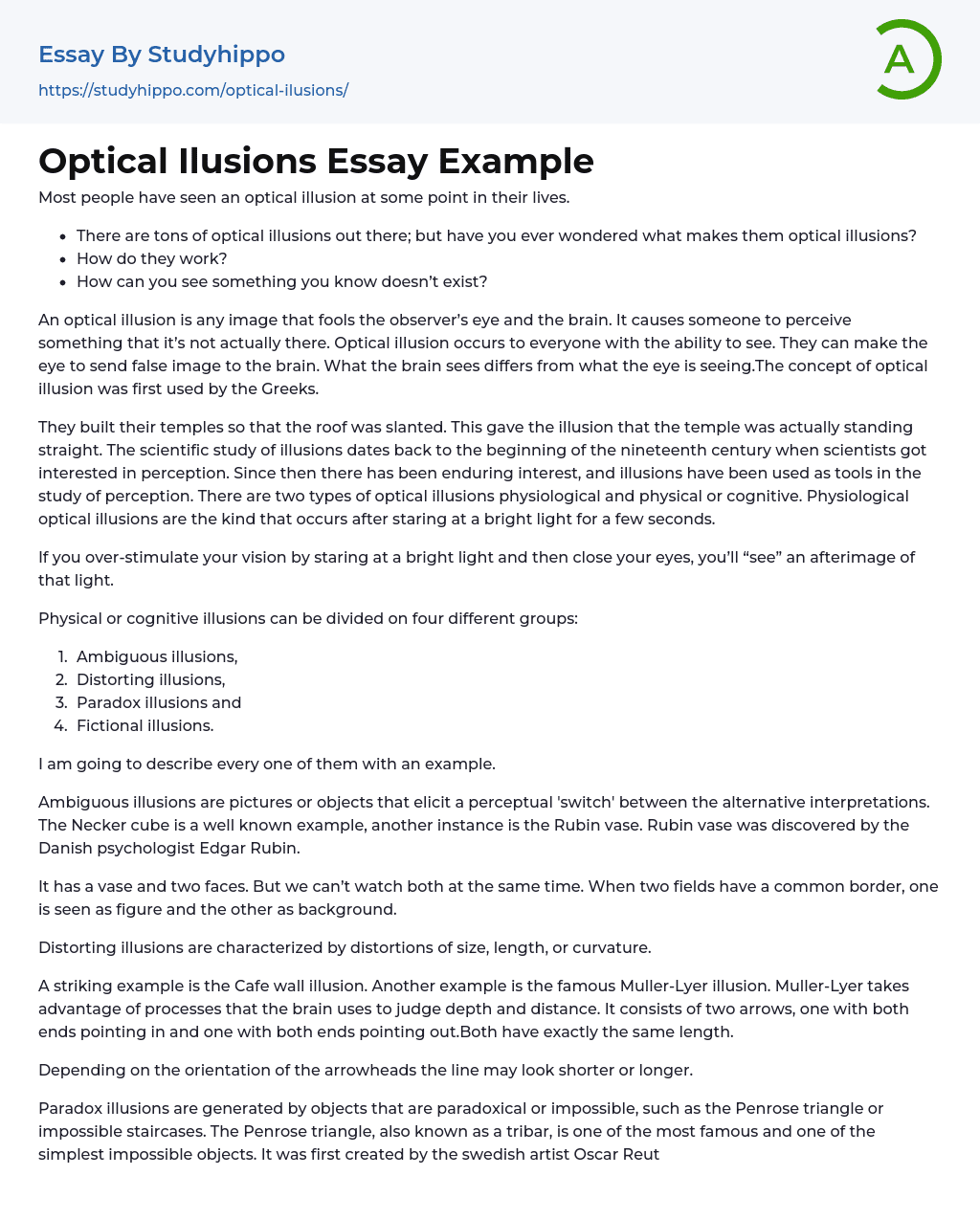 Optical Ilusions Essay Example