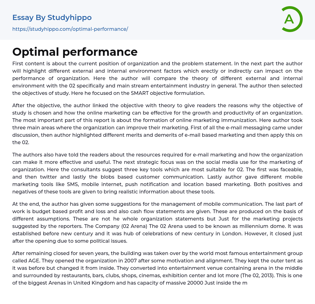 Optimal performance Essay Example