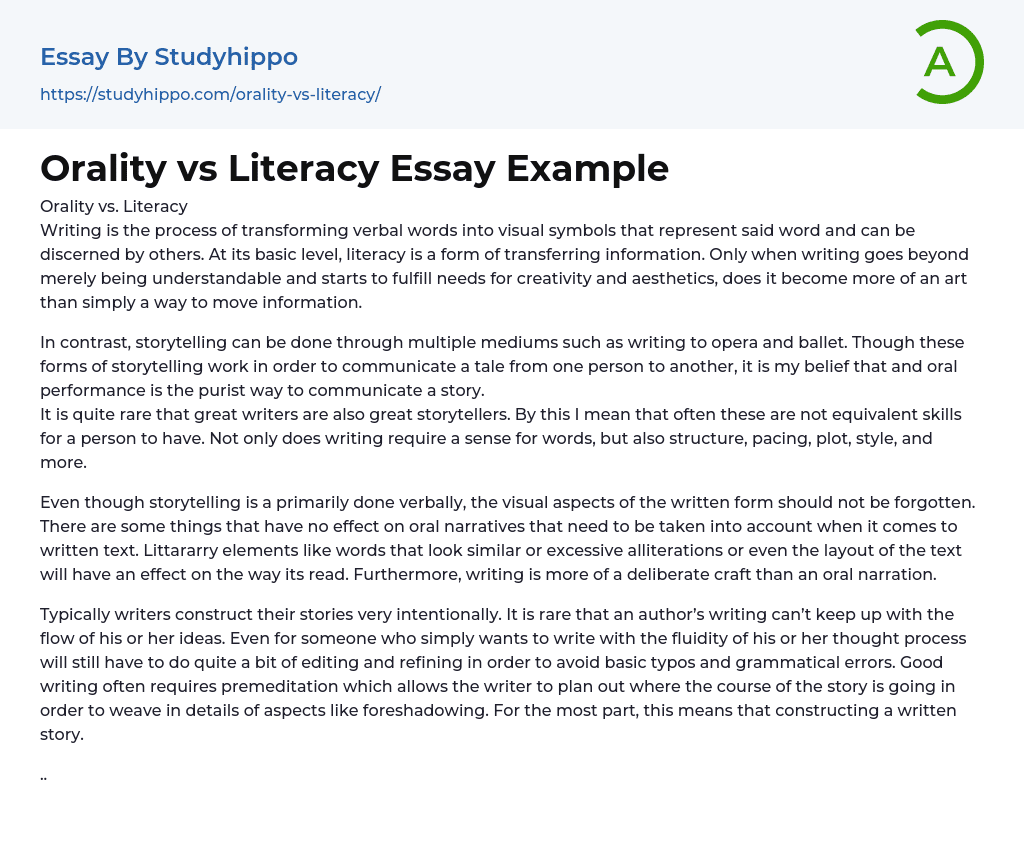 Orality vs Literacy Essay Example