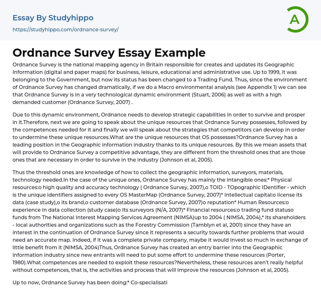 Ordnance Survey Essay Example