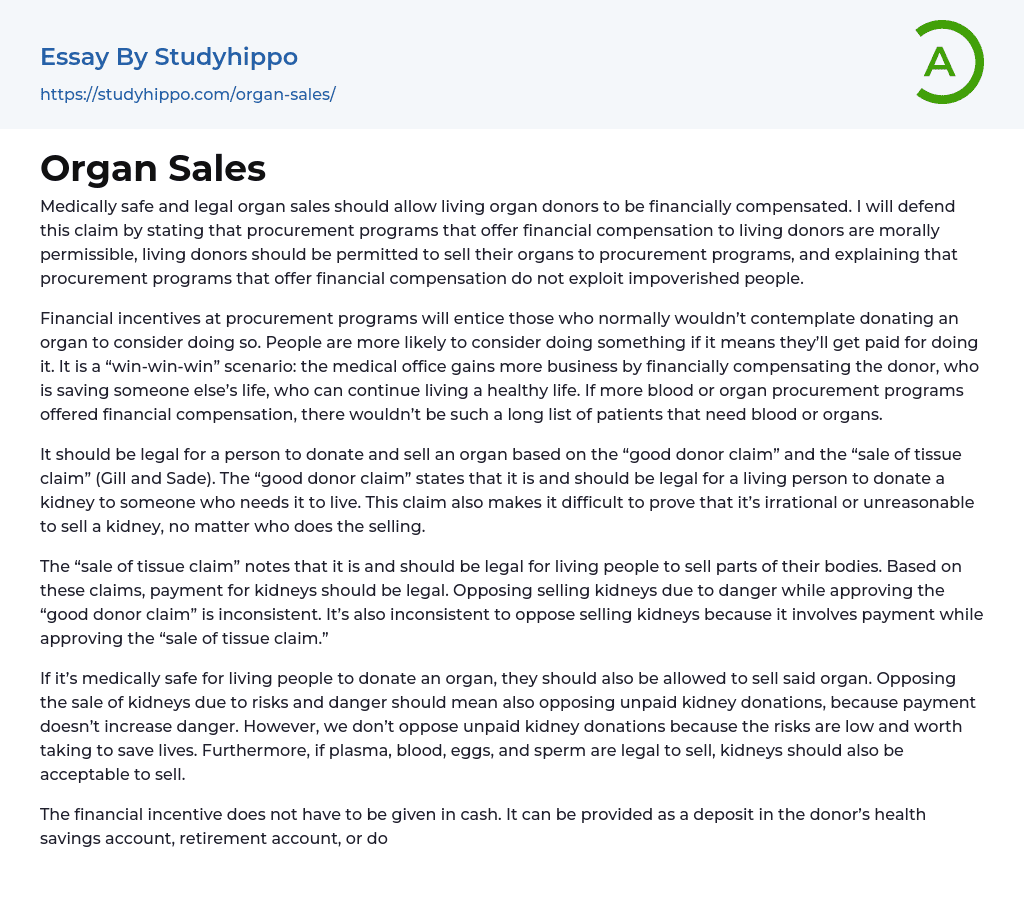 Organ Sales Essay Example