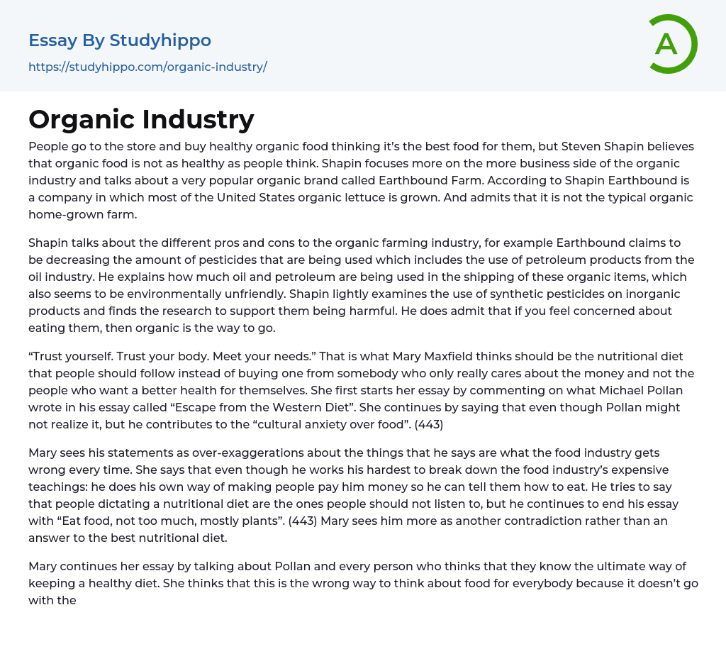 Organic Industry Essay Example