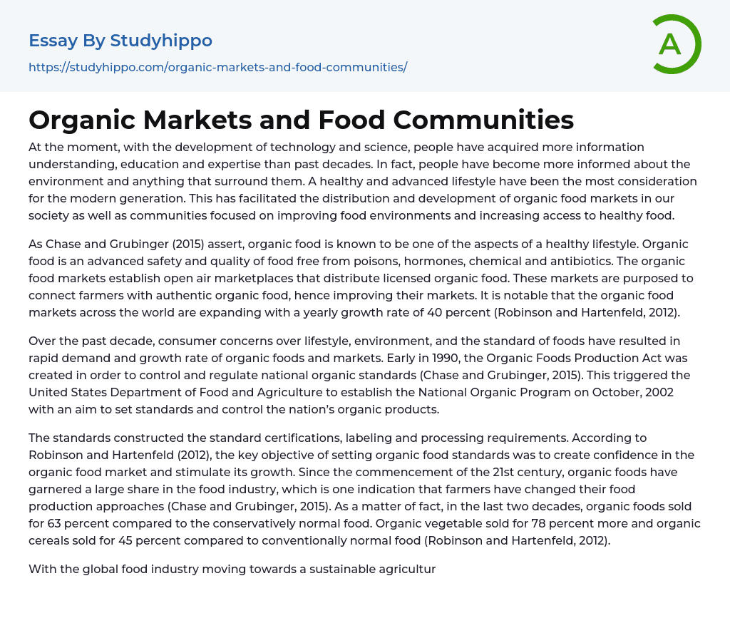 Organic Markets and Food Communities Essay Example
