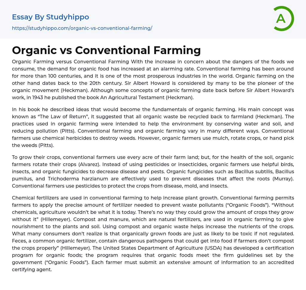 Organic vs Conventional Farming Essay Example