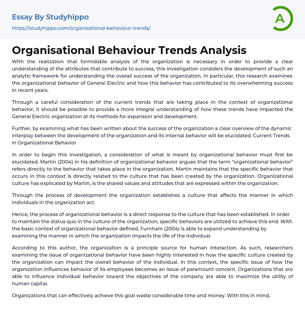 Organisational Behaviour Trends Analysis Essay Example