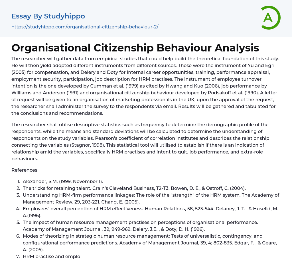 Organisational Citizenship Behaviour Analysis Essay Example