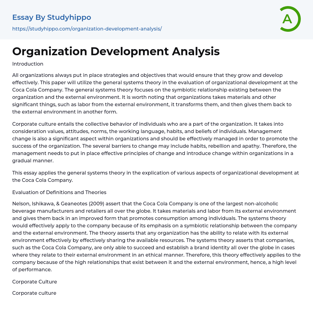 Organization Development Analysis Essay Example