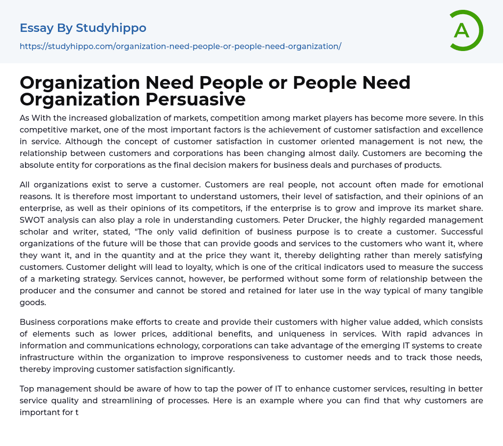 Organization Need People or People Need Organization Persuasive Essay Example
