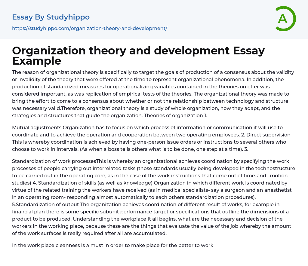 Organization theory and development Essay Example