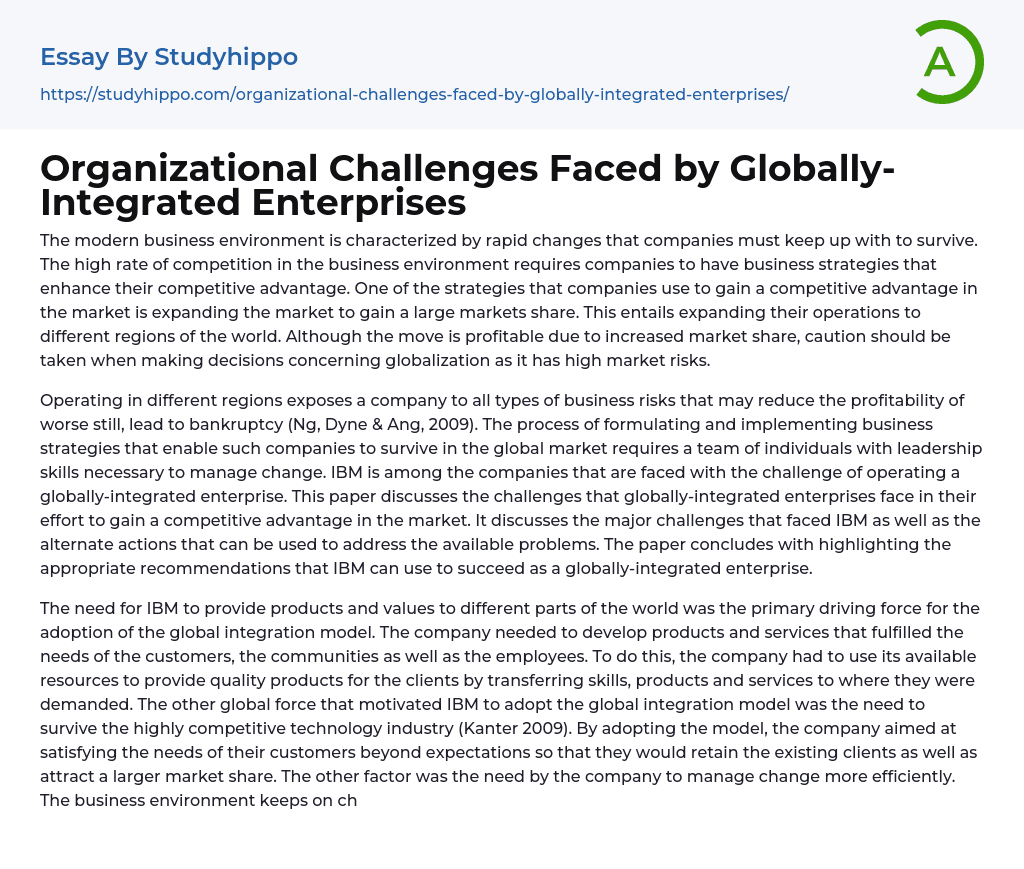 Organizational Challenges Faced by Globally-Integrated Enterprises Essay Example