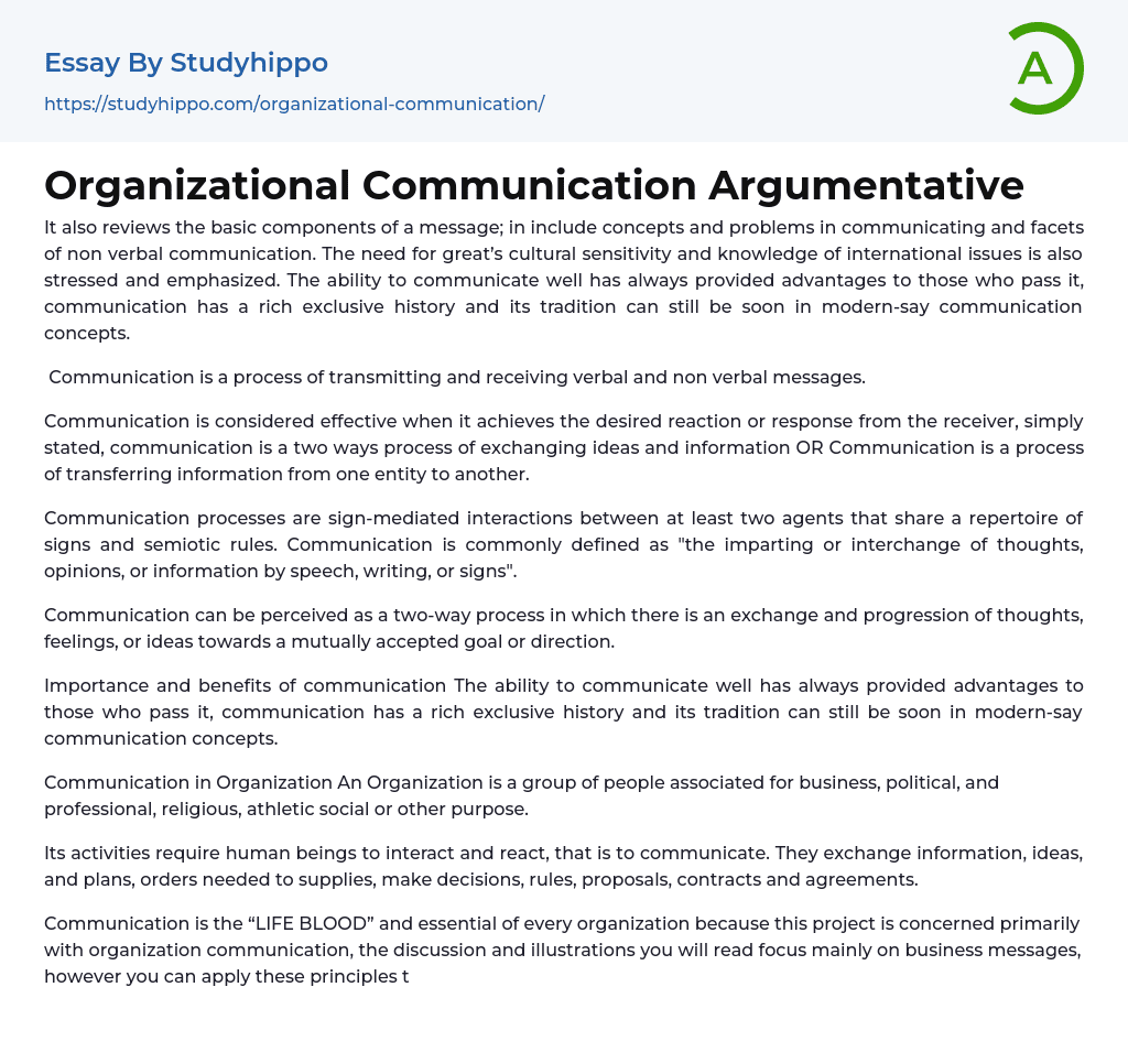 Organizational Communication Argumentative Essay Example
