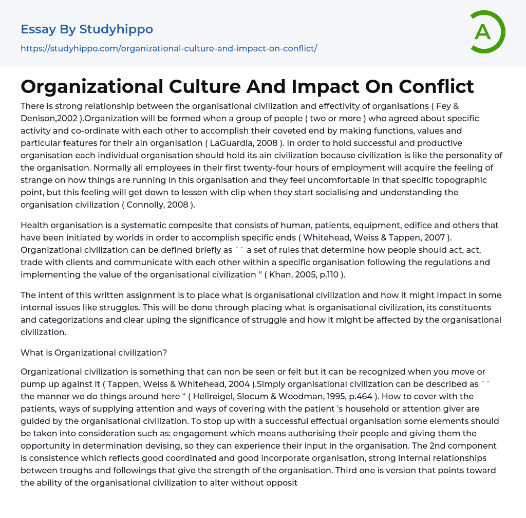 Organizational Culture And Impact On Conflict Essay Example