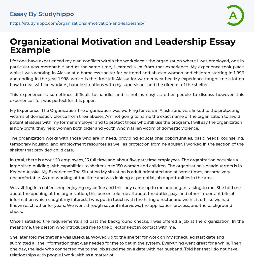 Organizational Motivation and Leadership Essay Example