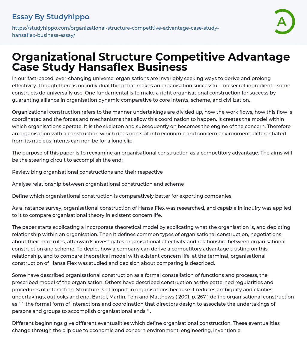 Organizational Structure Competitive Advantage Case Study Hansaflex Business Essay Example
