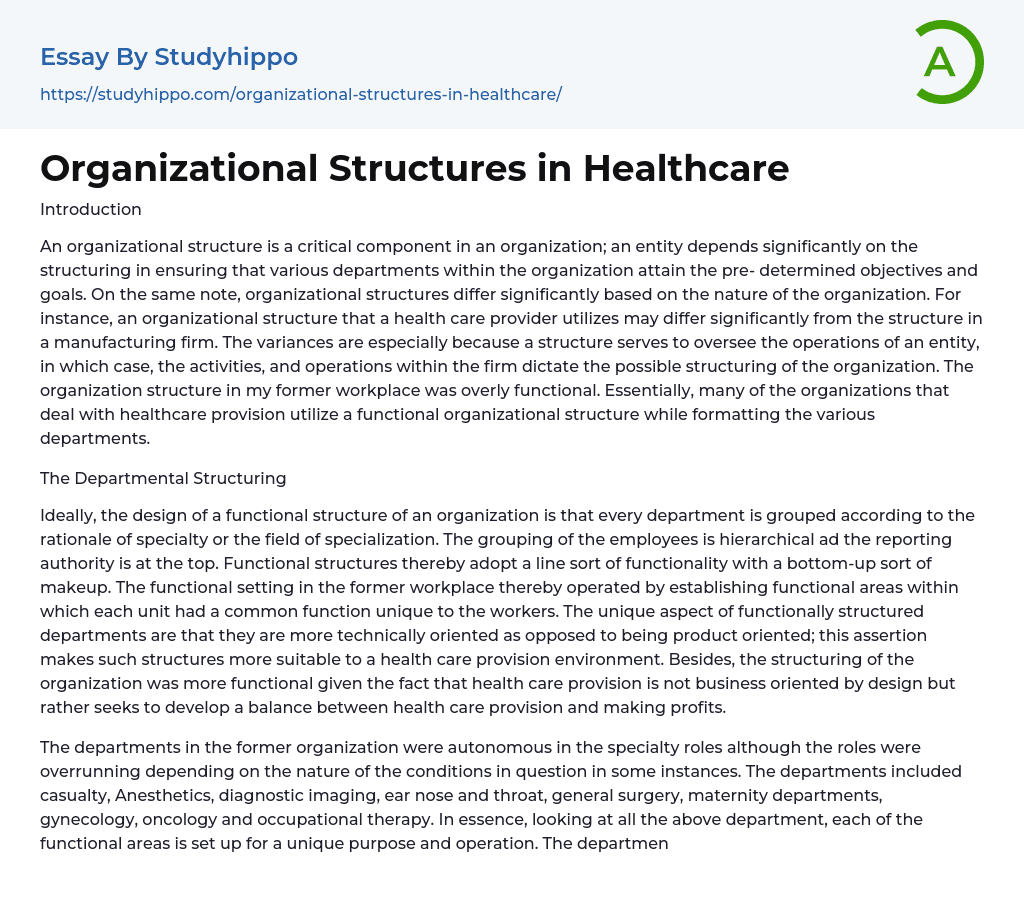 hospital organizational structure essay
