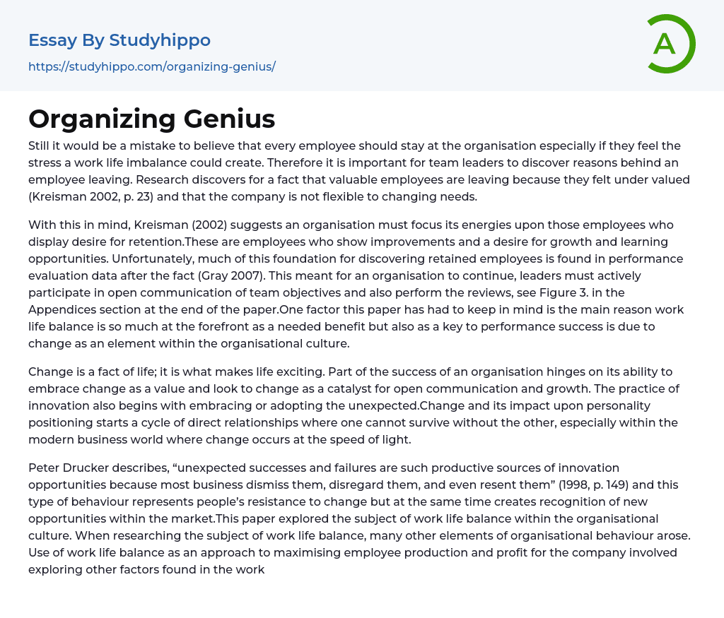Organizing Genius Essay Example