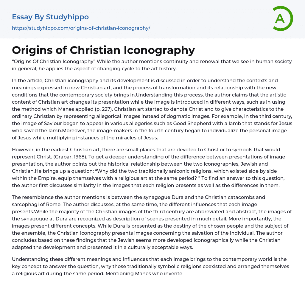 Origins of Christian Iconography Essay Example