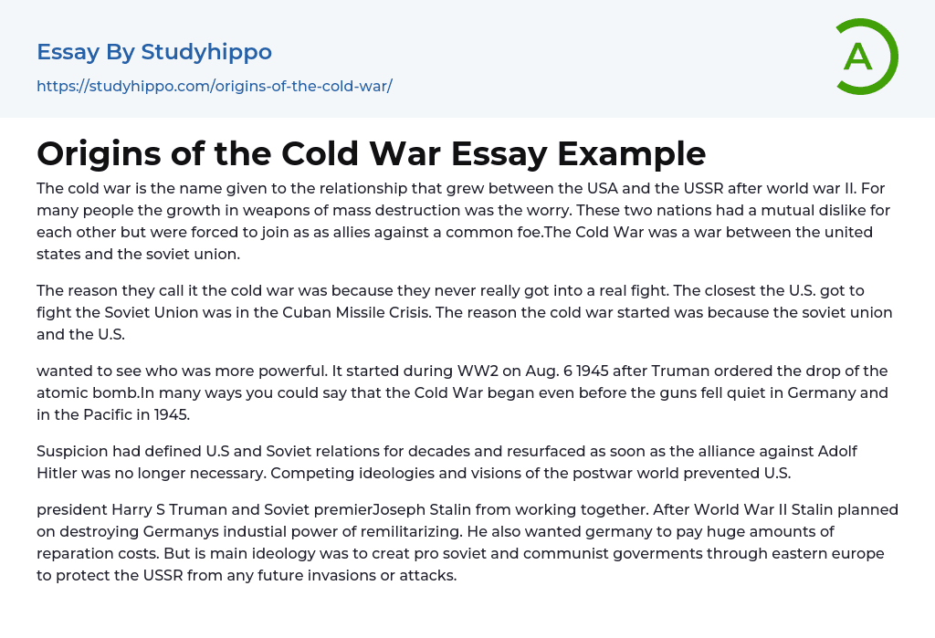 origins of the cold war essay plan