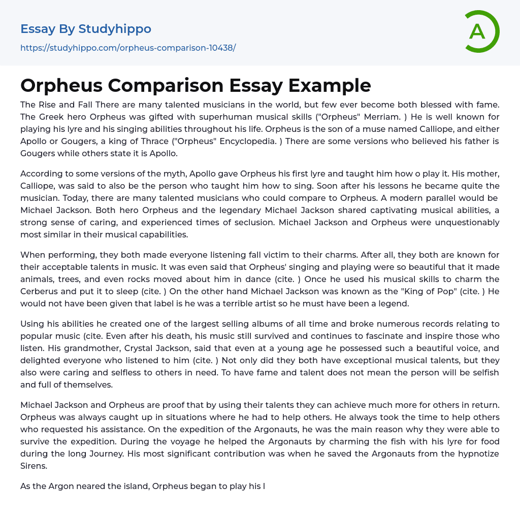 Orpheus Comparison Essay Example