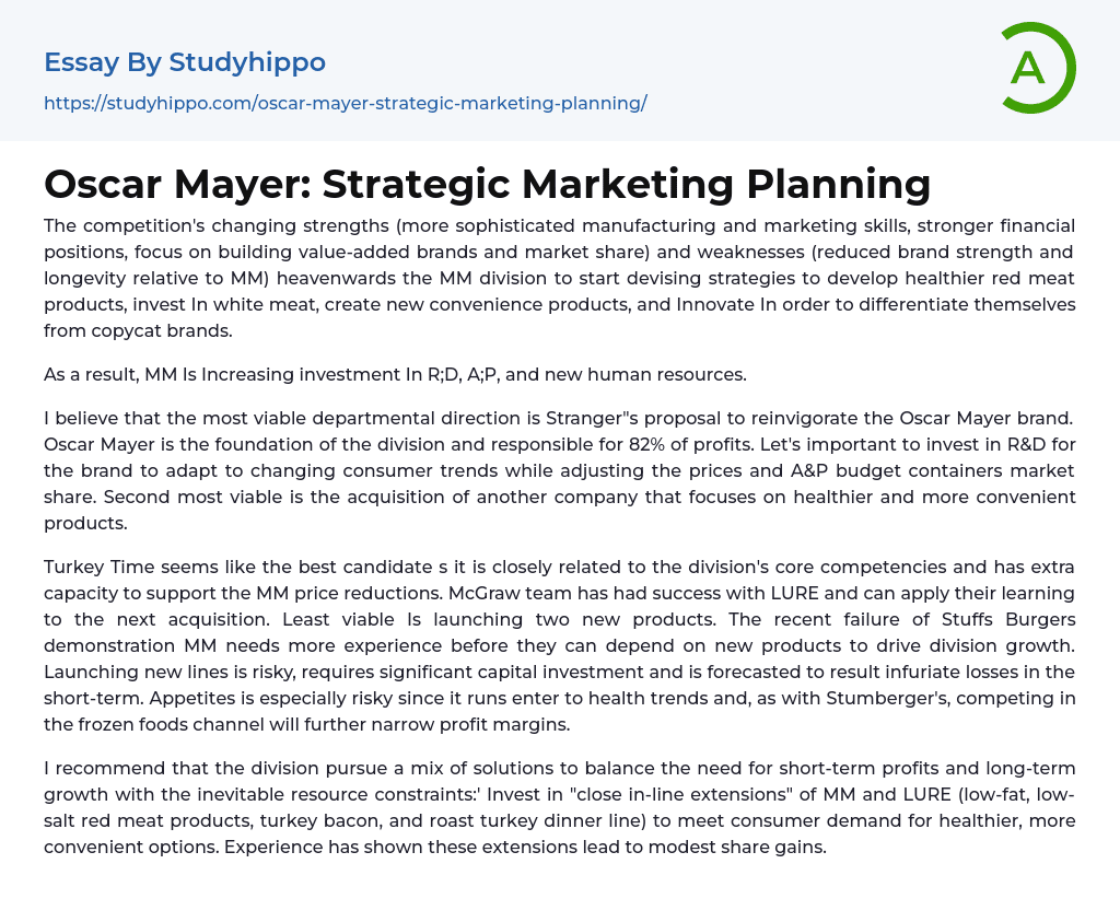 Oscar Mayer: Strategic Marketing Planning Essay Example