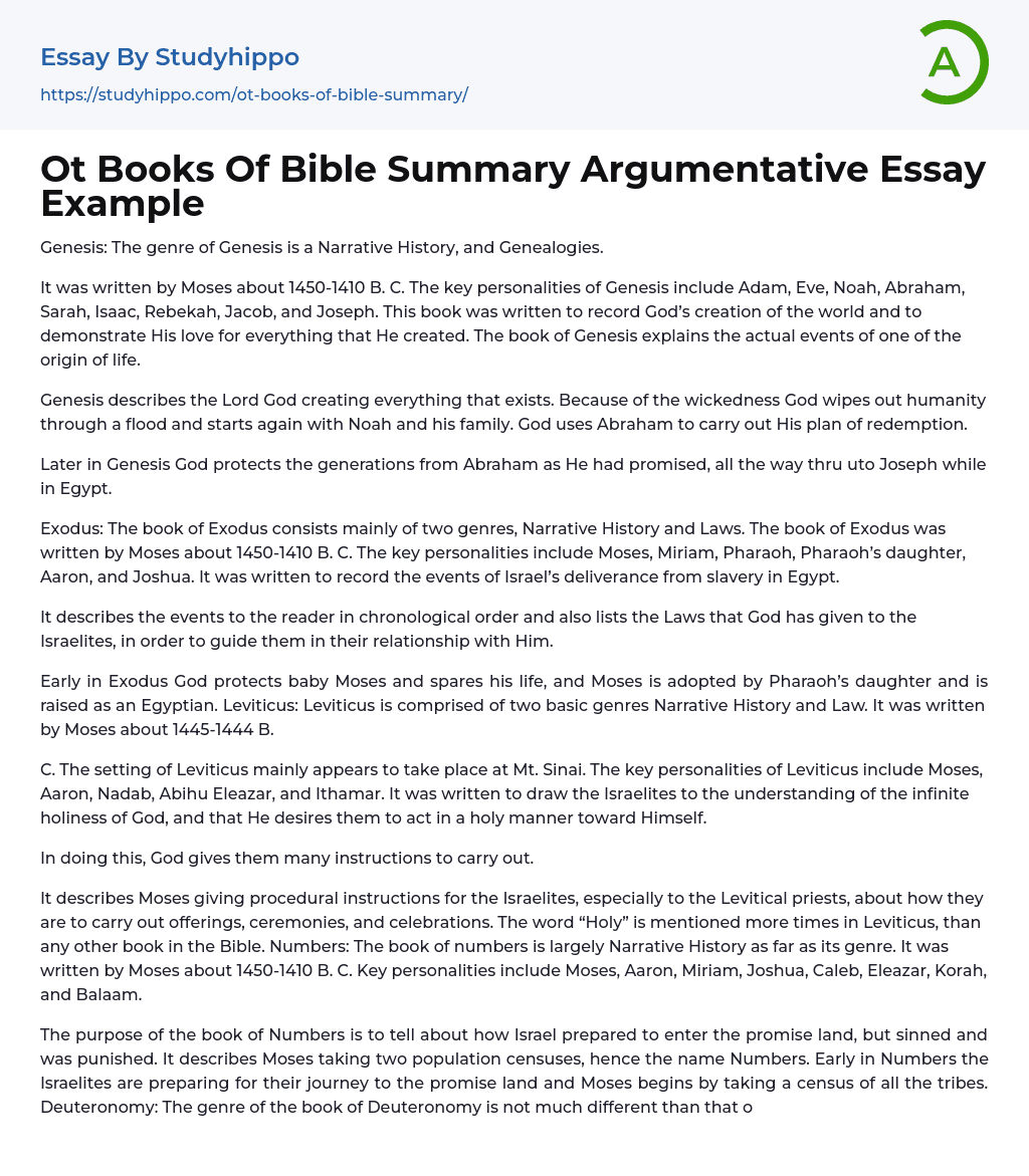 Ot Books Of Bible Summary Argumentative Essay Example