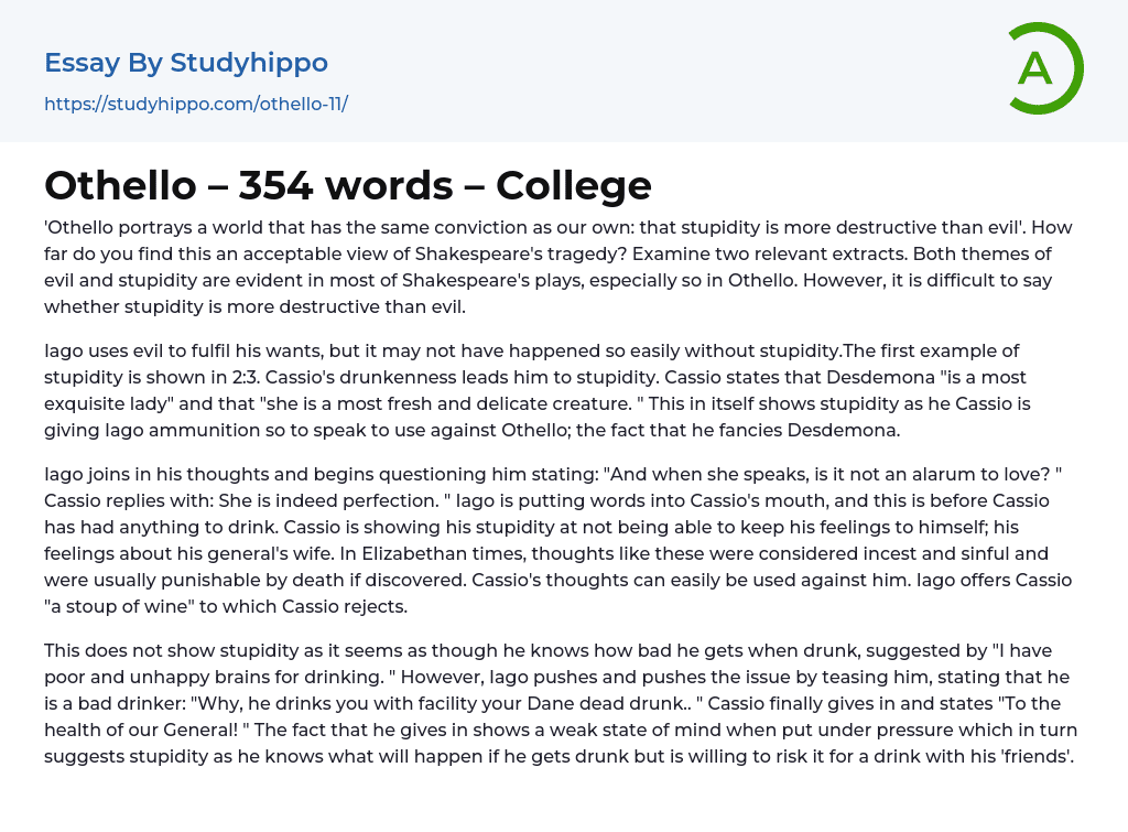 Othello – 354 words – College Essay Example