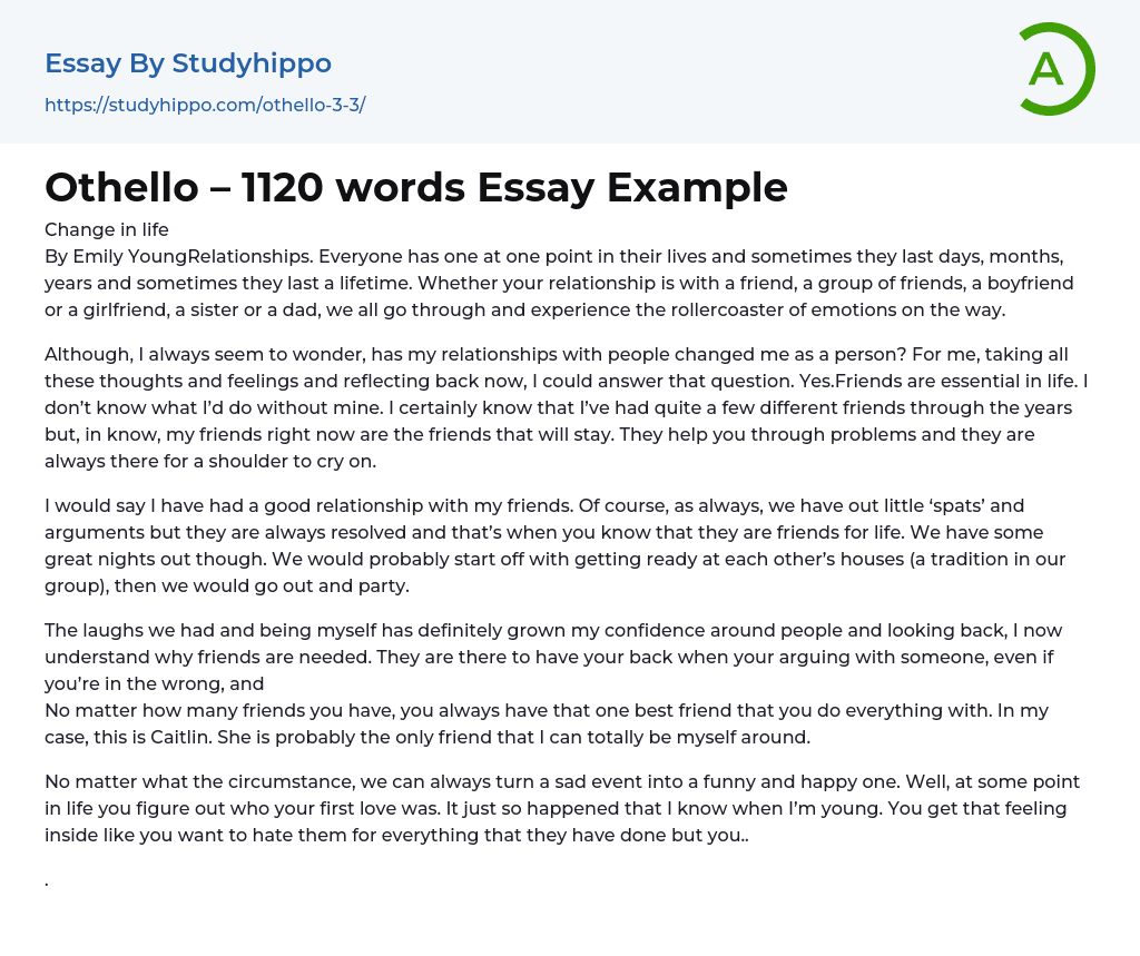 Othello – 1120 words Essay Example